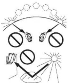 Diagram illustrating solar radiation interaction with a barrier, showing incident and reflected rays, no barriers, and sunlight exposure.