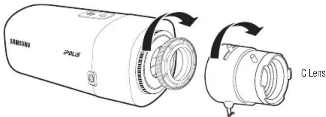 Hanwha SNB-7004 - Mounting the C lens on a camera - 1