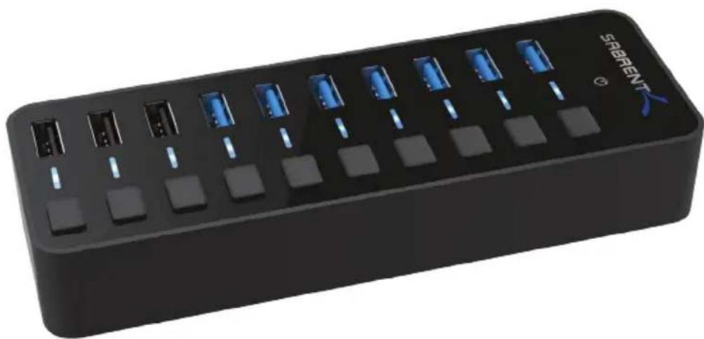 Sabrent HB-B7C3 - USB 3.0 7-PORT HUB+3 SMART CHARGING PORTS WITH POWER SWITCHES - 1