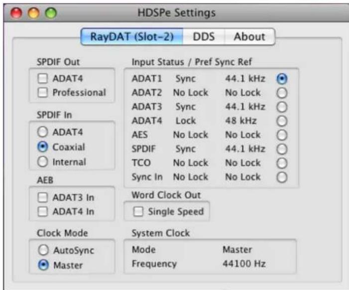 RME HDSPe RayDAT - Settings Dialog - 1