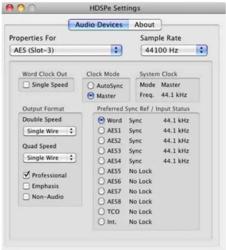RME HDSPe AES-32 - Settings Dialog - 1
