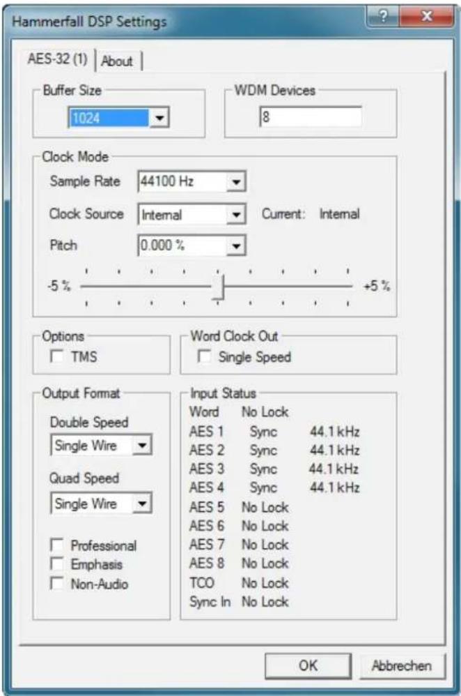 RME HDSPe AES-32 - Settings Dialog - 2