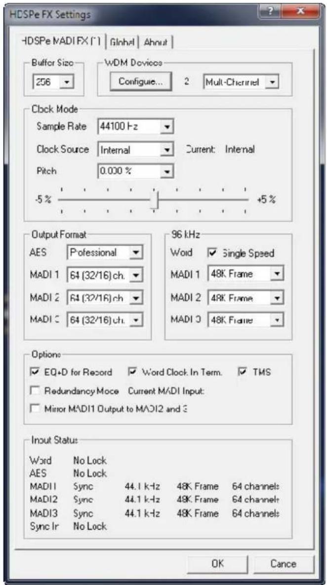 RME HDSPe MADI FX - Settings Dialog – Main Tab - 2