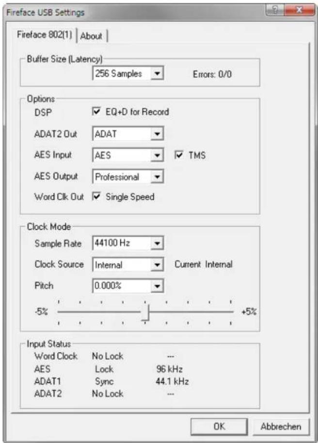 RME Fireface 802 - Settings dialog - General - 2
