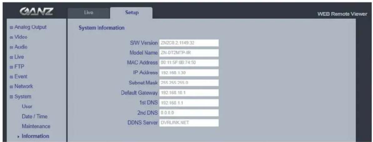 Ganz PixelPro ZN-B2MTP - System > Information - 1
