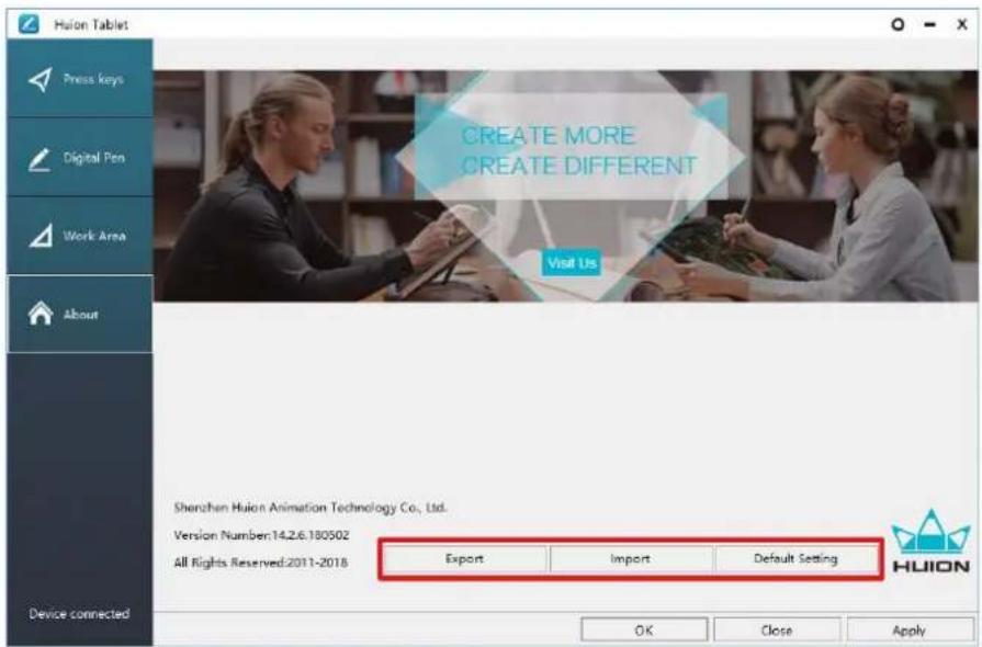 Huion Inspiroy WH1409 V2 - Data Export and Import - 1