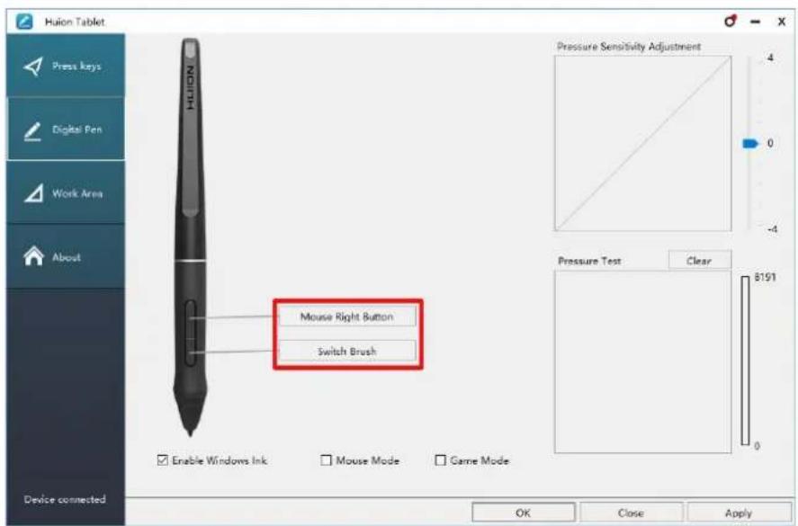 Huion Inspiroy WH1409 V2 - Pen Buttons Function Setting - 1