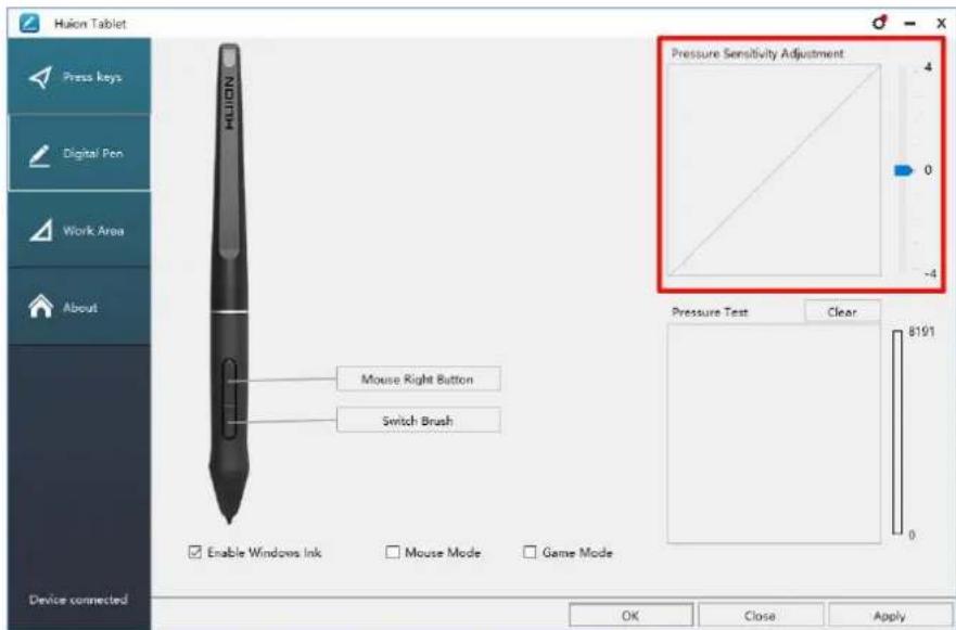 Huion Inspiroy WH1409 V2 - Pressure Sensitivity Setting - 1