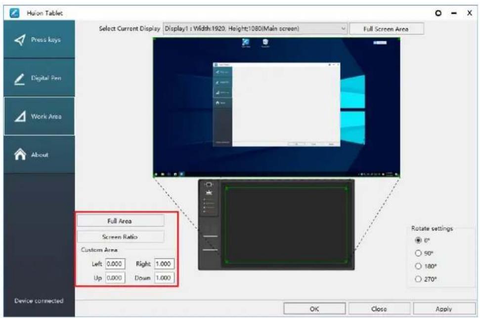 Huion Inspiroy WH1409 V2 - Working Area Setting - 1