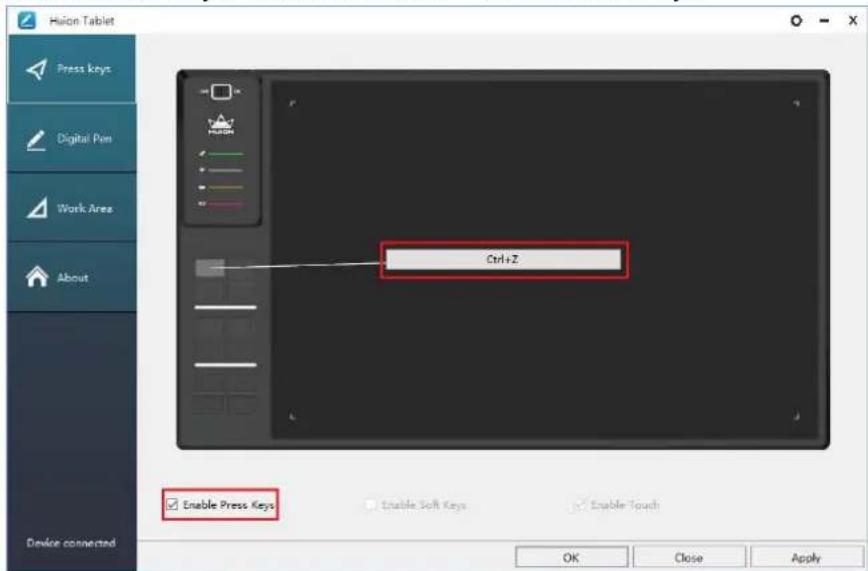 Huion Inspiroy WH1409 V2 - Press Keys Function Setting - 1