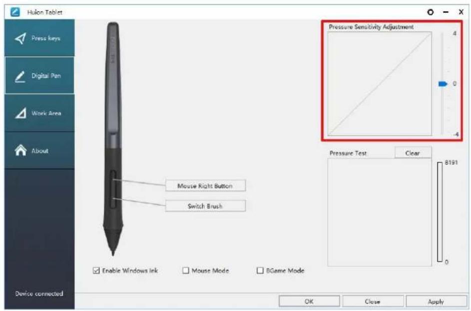 Huion Inspiroy Ink H320M - Pressure Sensitivity Setting - 1