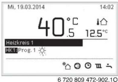Mi, 19.03.2014 14:02 40°C .5 12.5°C Heizkreis 1 HK1:Prog. 1 6 720 809 472-902.10