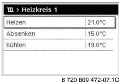 Heizkreis 1 Heizen 21.0°C Absenken 15.0°C Kühlen 19.0°C 6 720 809 472-07.1Q