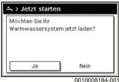 > Jetzt starten Möchten Sie ihr Warmwassersystem jetzt laden? Ja Nein 0010008184-001
