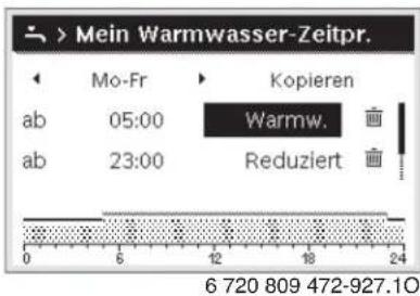 > Mein Warmwasser-Zeitpr. Mo-Fr Kopieren ab 05:00 Warmw. ab 23:00 Reduziert 6 720 809 472-927.10