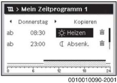 Mein Zeitprogramm 1 Donnerstag Kopieren ab 08:30 Heizen ab 23:00 Absenk. 0010010090-2001
