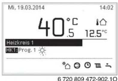 Mi, 19.03.2014 14:02 40°C .5 12.5°C Heizkreis 1 HK1:Prog. 1 6 720 809 472-902.1Q