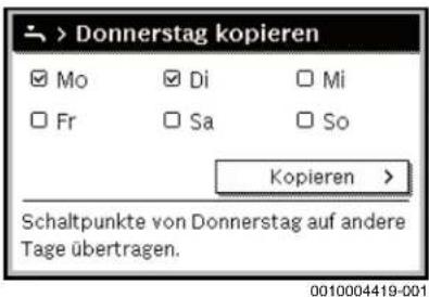 > Donnerstag kopieren ✓ Mo ✓ Di □ Mi □ Fr □ Sa □ So Kopieren > Schaltpunkte von Donnerstag auf andere Tage übertragen.