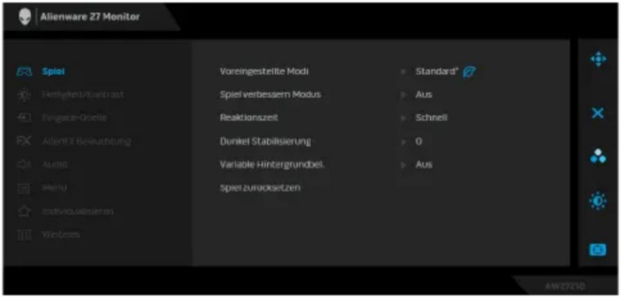 ALIENWARE AW2721D - Zugriff auf das Menüsystem - 2