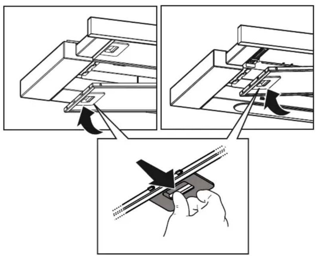 Technical diagram illustrating a mechanical assembly process with labeled steps and directional arrows indicating motion or movement.