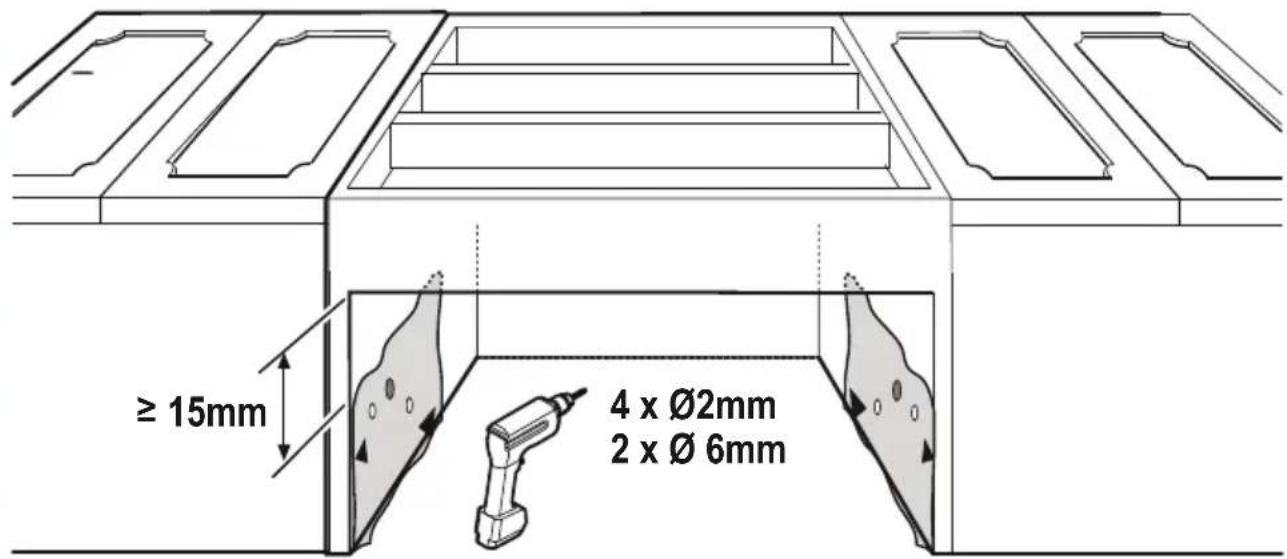 ≥ 15mm 4 x Ø2mm 2 x Ø 6mm