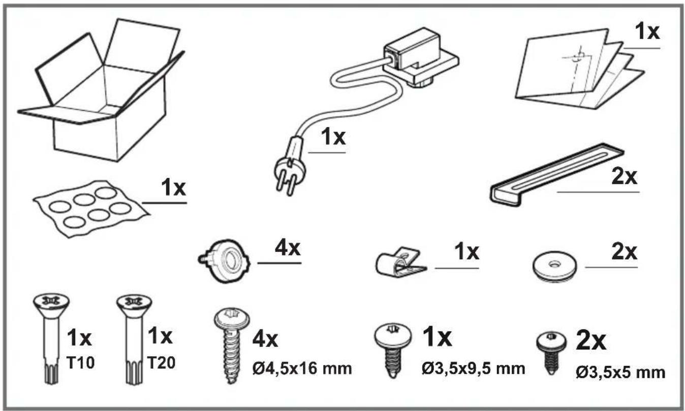 1x 1x 4x 1x 2x 305 1x T10 305 1x T20 4x Ø4,5x16 mm 1x Ø3,5x9,5 mm 2x Ø3,5x5 mm
