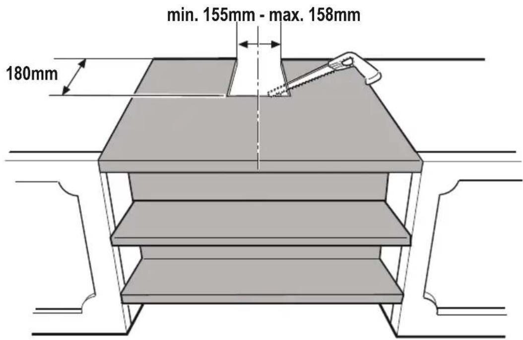 min. 155mm - max. 158mm 180mm