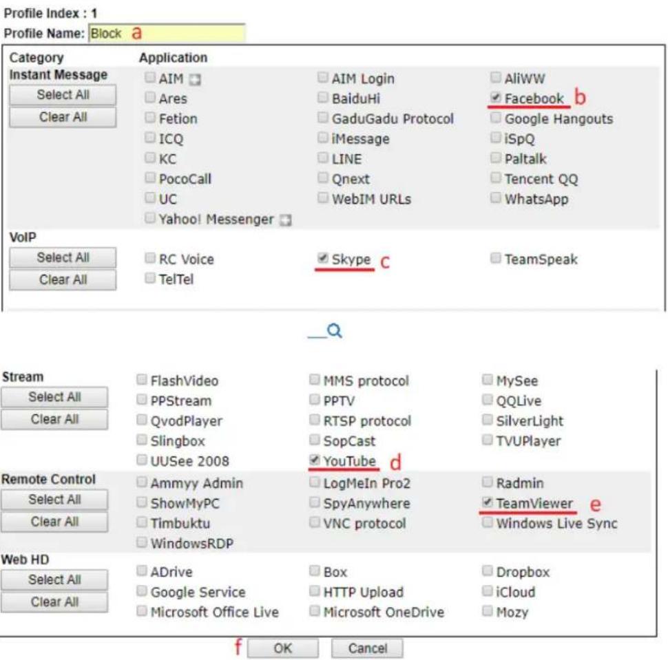 Draytek Vigor 3910 - Create an APP Enforcement Profile: Click on an Index number to create a new profile at CSM >> APP Enforcement Profile. - 1