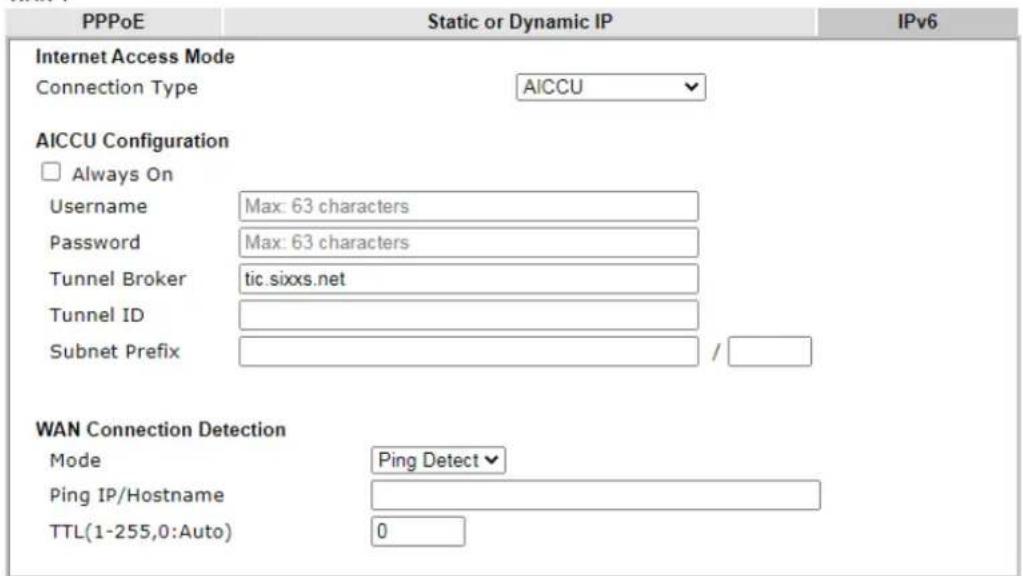 Draytek Vigor 3910 - II-2-2-6 Details Page for IPv6 – AICCU - 2