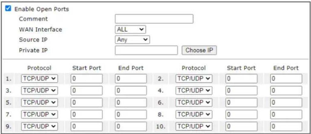 Draytek Vigor 3910 - II-4-3 Open Ports - 1