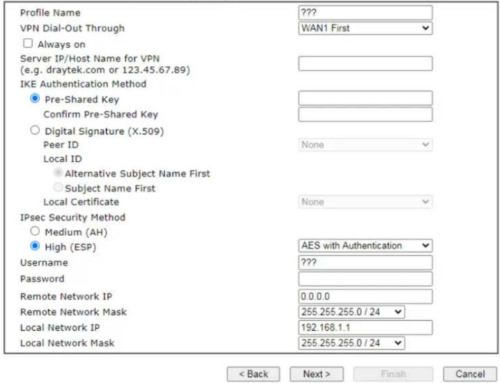 Draytek Vigor 3910 - VPN Client L2TP over IPsec (Nice to Have) Settings - 1