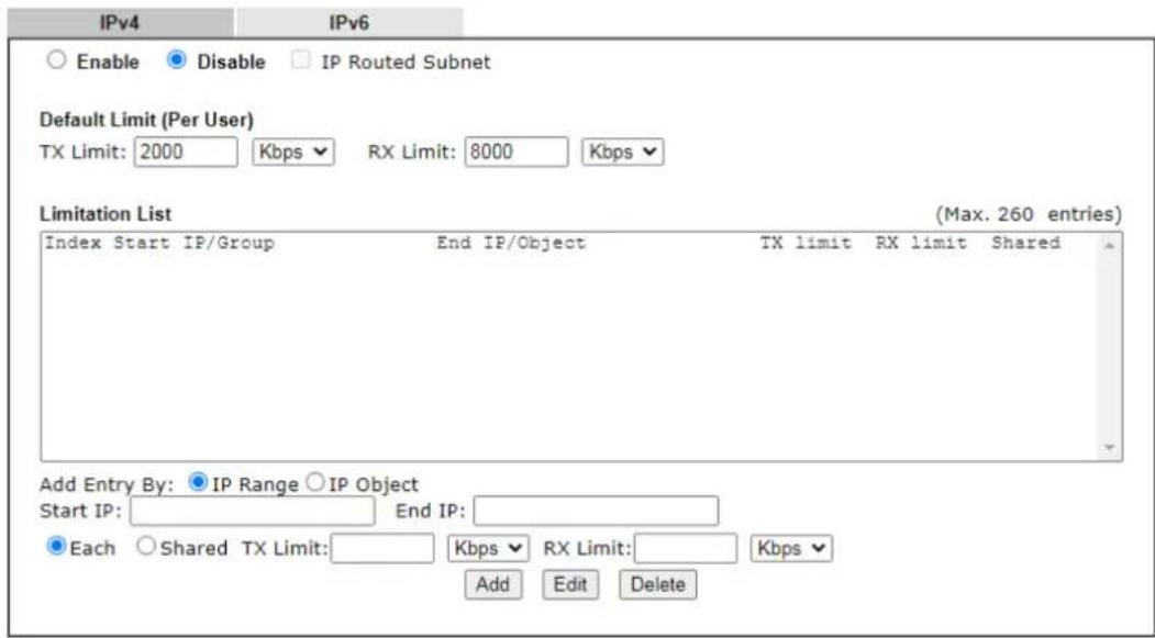 Draytek Vigor 3910 - V-2-2 Bandwidth Limit - 1