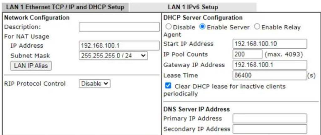 Draytek Vigor 3910 - II-3-1-1 Details Page for LAN1 – Ethernet TCP/IP and DHCP Setup - 1