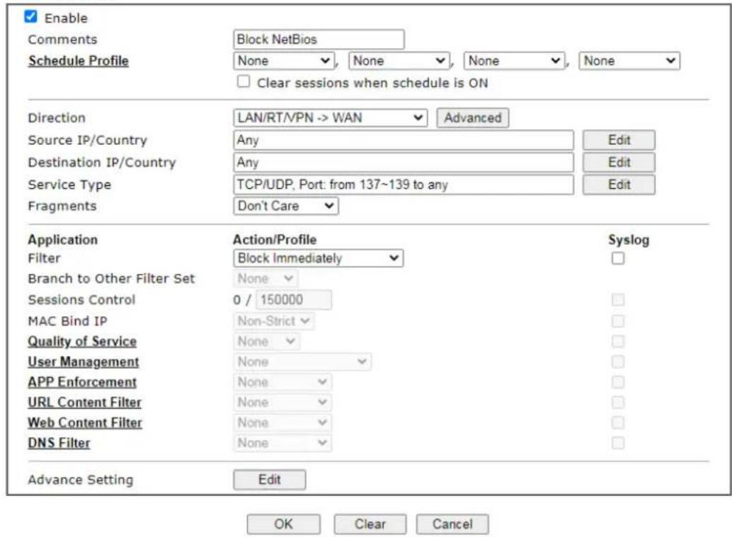 Draytek Vigor 3910 - IV-1-2 Filter Setup - 5