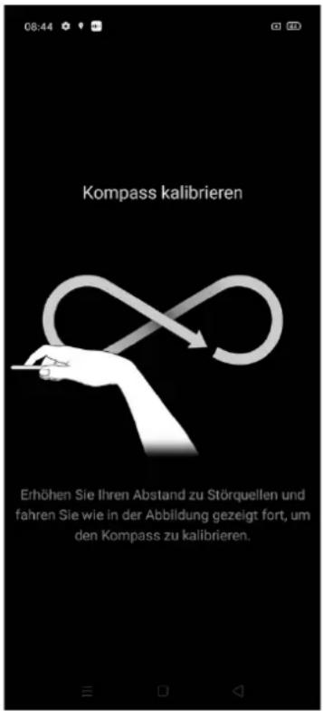 Kompass kalibrieren Erhöhen Sie Ihren Abstand zu Störquellen und fahren Sie wie in der Abbildung gezeigt fort, um den Kompass zu kalibrieren.