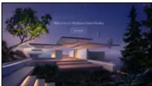 Exterior view of a modern house at dusk with trees and sky (no signage)