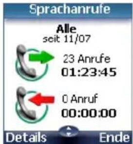 Sprachanrufe Alle seit 11/07 23 Anrufe 01:23:45 0 Anruf 00:00:00 Details Ende