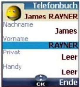 Telefonbuch James RAYNER Nachname James Vorname RAYNER Privat Leer Handy Leer Ende OK