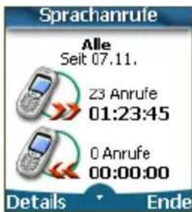 Sprachanrule Alle Seit 07.11. Z3 Anrufe 01:23:45 0 Anrufe 00:00:00 Details Ende