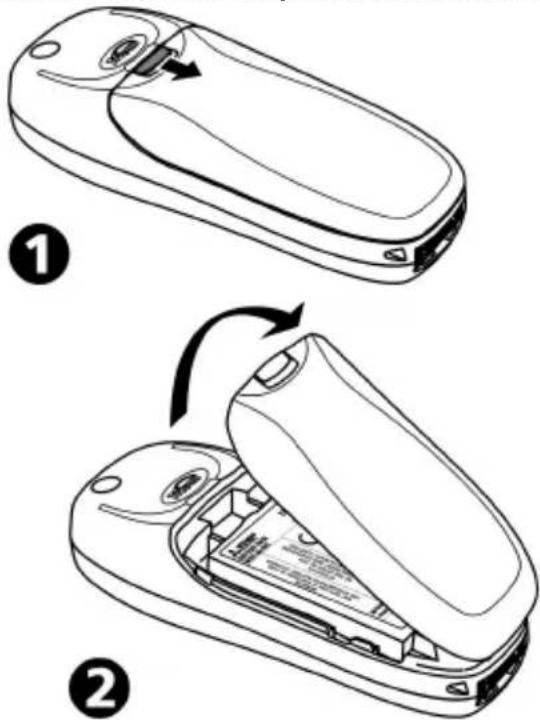 Diagram showing two steps of an open mobile phone casing with internal components and a close-up view of the interior panel.