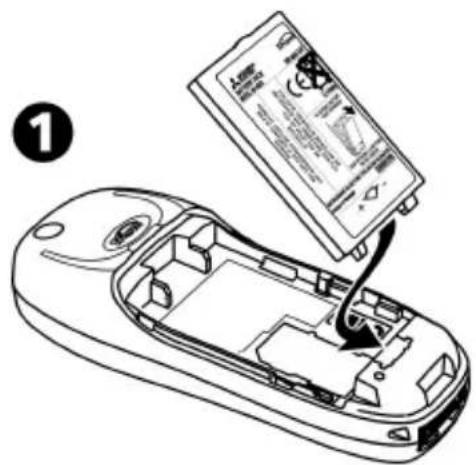 Diagram showing a device being inserted into a mobile phone casing, with labeled parts and a numbered step indicator.