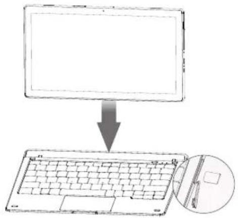 Diagram showing a laptop with a blank screen and a keyboard, connected to a CD or DVD disc.