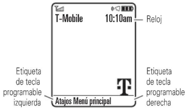 T-Mobile 10:10am Reloj Etiqueta de tecla programable izquierda Atajos Menú principal Etiqueta de tecla programable derecha