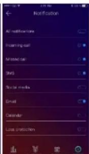 Notification All notifications Foaming call Send call Stand Social media Email Calendar Loss protection