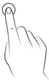 Line drawing of a hand with a finger pressing a circular button (no text or symbols)