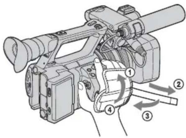 SONY HXR-NX5P - Ensure a good grip, then fasten the grip belt. - 1