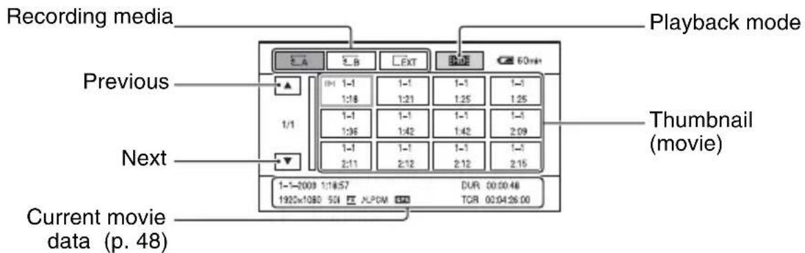 SONY HXR-NX5P - Press the VISUAL INDEX button. - 1