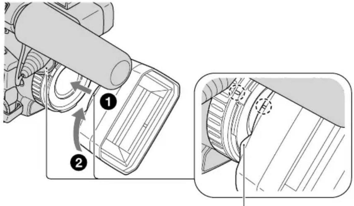 SONY HXR-NX70P - Anbringen der Gegenlichtblende mit Objektivabdeckung - 1