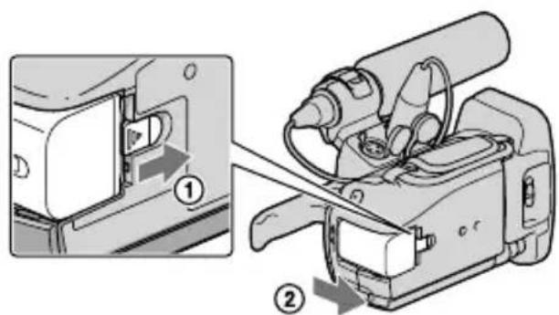 SONY HXR-NX3D1E - So nehmen Sie den Akku heraus - 1