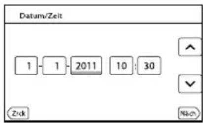 SONY HXR-NX3D1E - Wählen Sie das Datum und die Uhrzeit aus, berühren Sie zur Festlegung des Werts ↗ / ↘ d berühren Sie dann [Näch] → . OK - 1